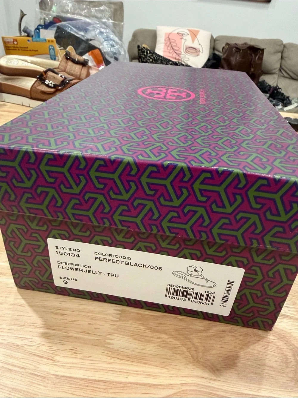 Tory Burch Black Floral Jelly Sandals with Ivory Center
